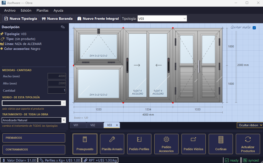 Pantalla principal de Asoftware con una tipología dibujada y acotada
